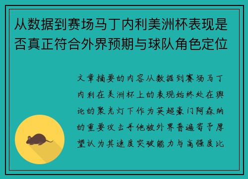 从数据到赛场马丁内利美洲杯表现是否真正符合外界预期与球队角色定位的差距 从数据到赛场马丁内利美洲杯表现是否真正符合外界预期与球队角色定位的差距